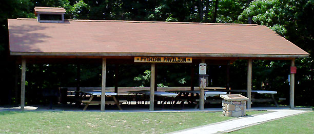 Pythian pavilion across the parking lot from the swimming pool